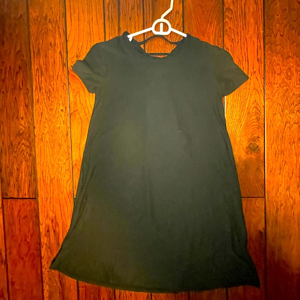 Pink Rose Black T-shirt Dress